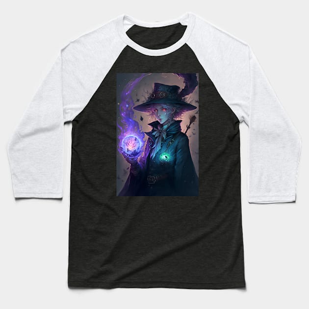 Anime Evil Witch Bounty Hunter with Magic Ball Baseball T-Shirt by Bubblebug